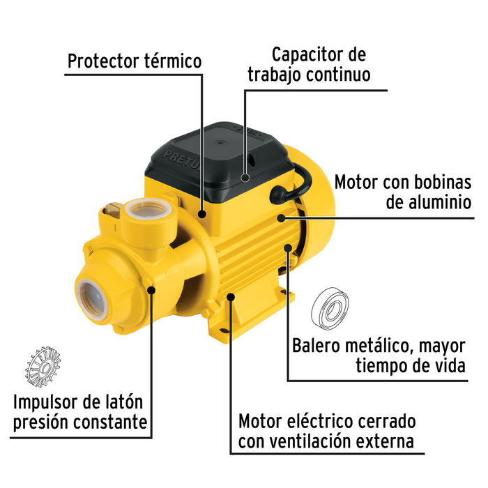 Bomba periférica 1/2 HP, altura máxima 20 m, Pretul 27019
