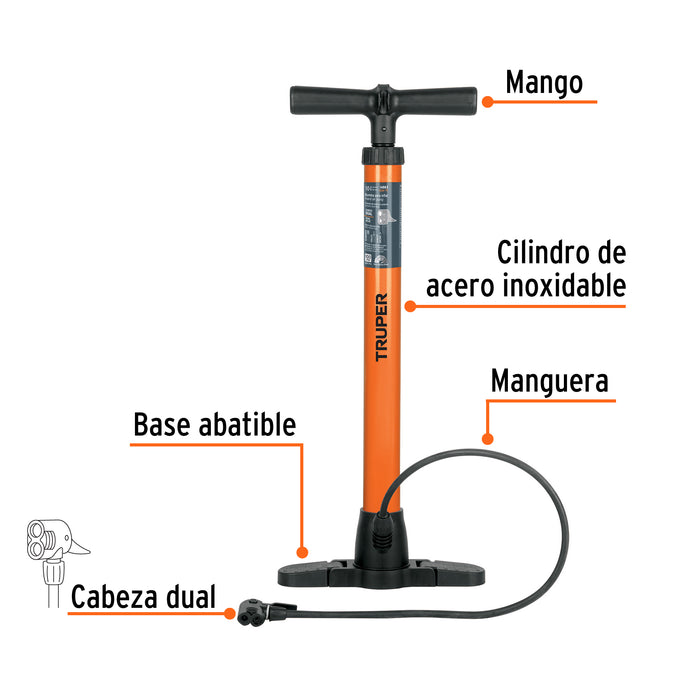 Bomba manual para inflar, 100 PSI, Truper 14863 BOM-TR