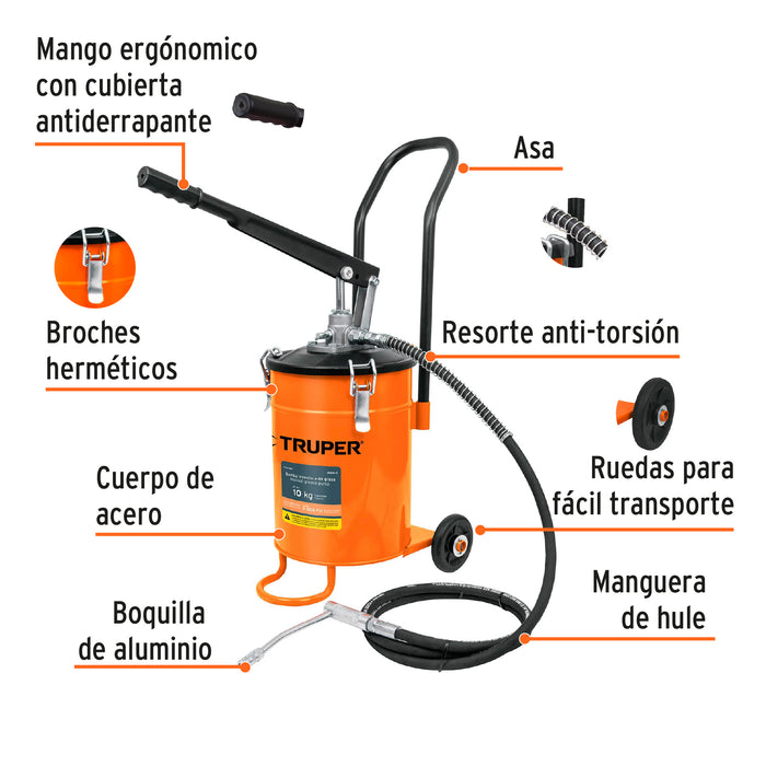 Bomba inyectora de grasa, 10 kg, Truper 16867 BOMIN-10