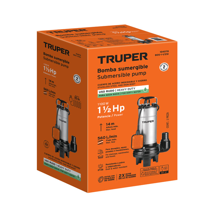 Bomba sumergible para agua sucia, 1 1/2 HP 104078 (BOS-1-1/2SI)