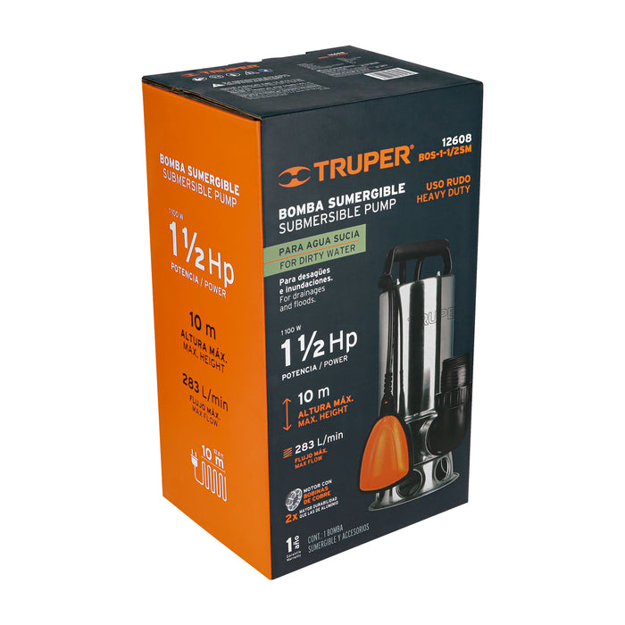 Bomba sumergible acero inoxidable,agua sucia,1-1/2HP, Truper Código: 12608