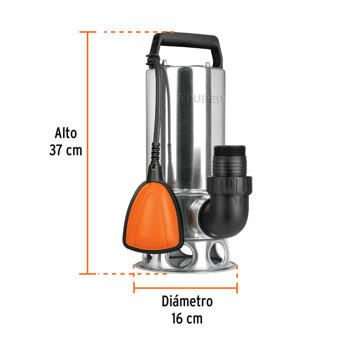 Bomba sumergible acero inoxidable,agua sucia,1-1/2HP, Truper Código: 12608