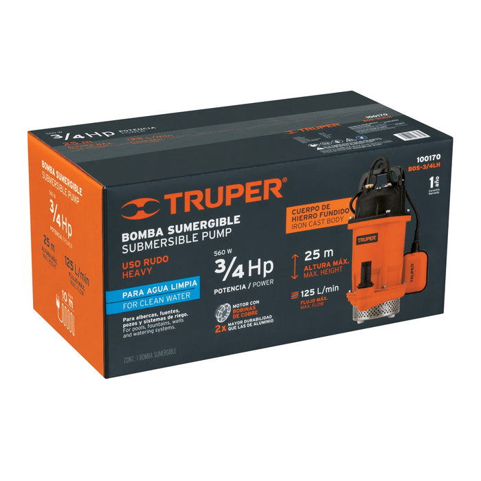 Bomba sumergible de hierro fundido para agua limpia 3/4 HP Código: 100170