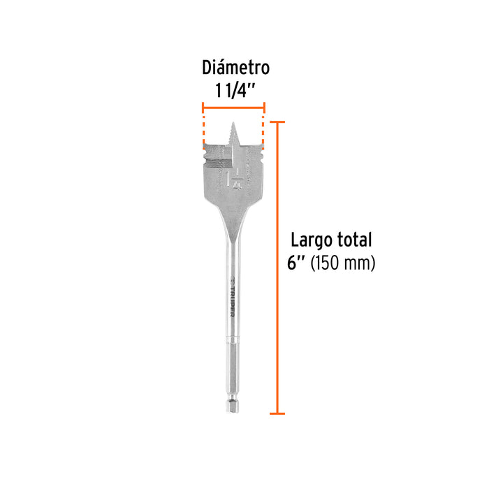 Broca plana de manita 1-1/4' para madera, Truper Código: 11390