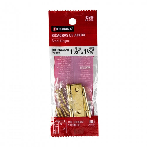 Bolsa con 2 bisagras rectangulares 1-1/2', acero latonado 43206 BR-151B
