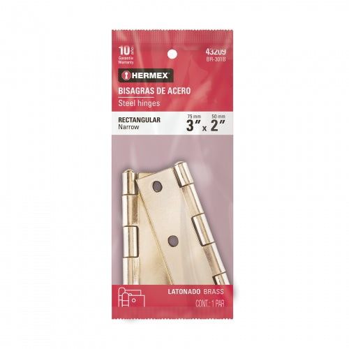 Bolsa con 2 bisagras rectangulares 3', acero latonado 43209 BR-301B