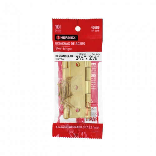 Bolsa con 2 bisagras rectangulares 3-1/2', acero latonado 45689 BR-351B