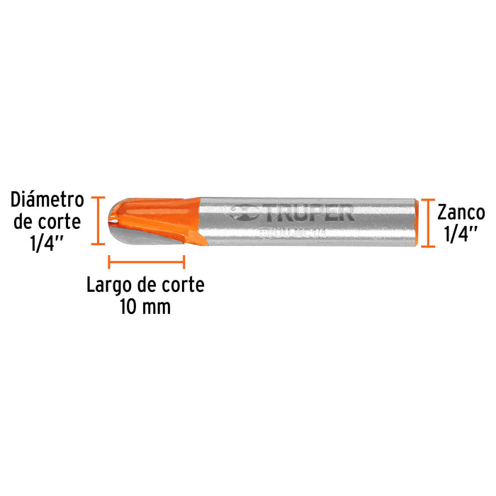 Broca para router, media caña, 1', Truper 102723 BROU-MC1