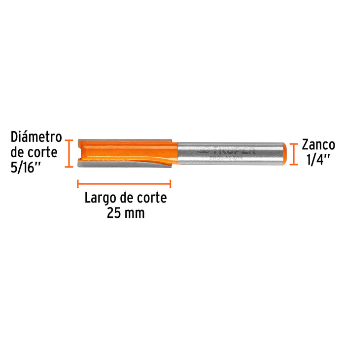 Broca para router, recta 2 filos, 5/16', Truper Código: 11454