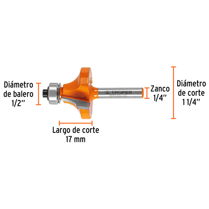 Broca para router, redondeado, 1-1/4' con balero, Truper Código: 11470