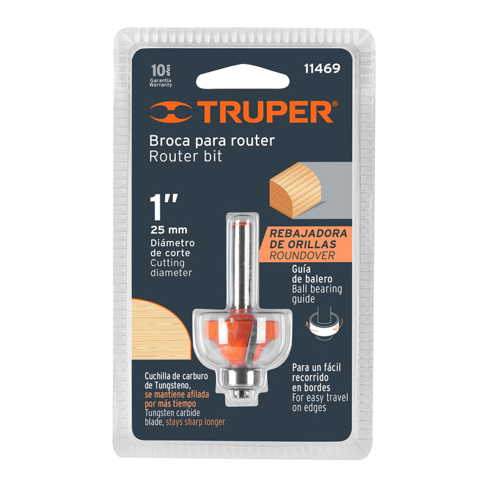 Broca para router, redondeado, 1' con balero, Truper 11469 BROU-RD1X