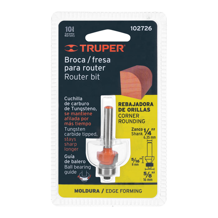 Broca para router, redondeado, 5/8' con balero, Truper Código: 102726