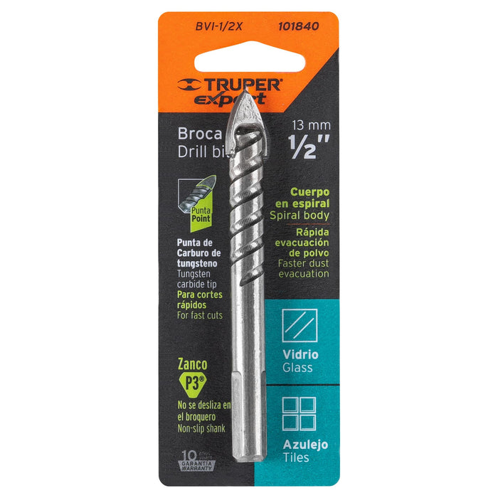 Broca para vidrio y azulejo 1/2', Truper Expert 101840