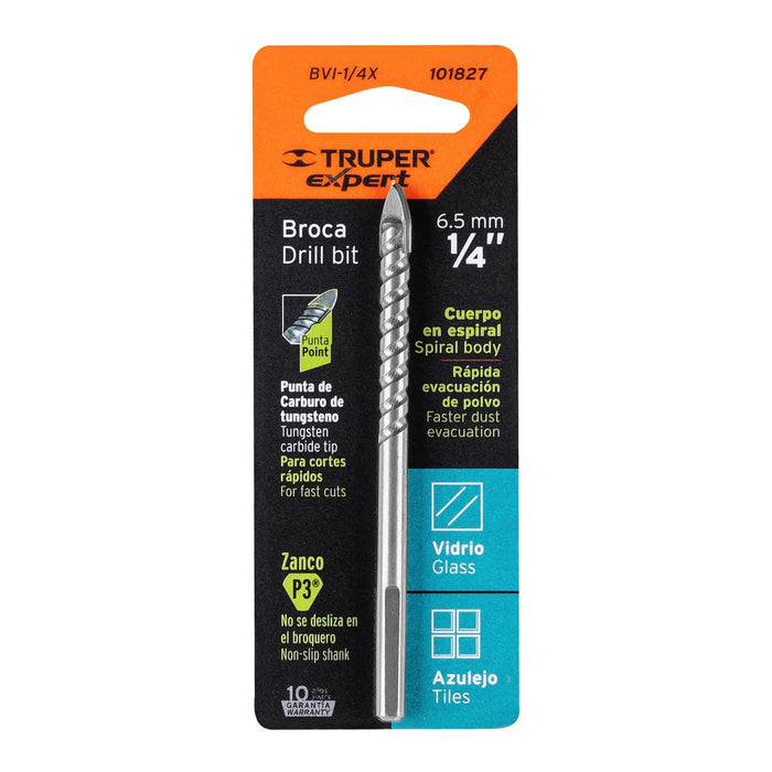 Broca para vidrio y azulejo 1/4', Truper Expert 101827