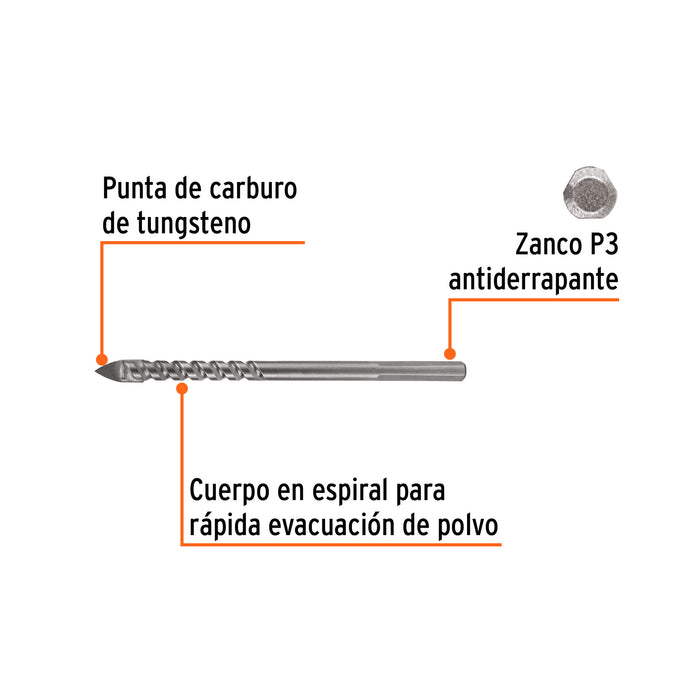 Broca para vidrio y azulejo 1/4', Truper Expert 101827