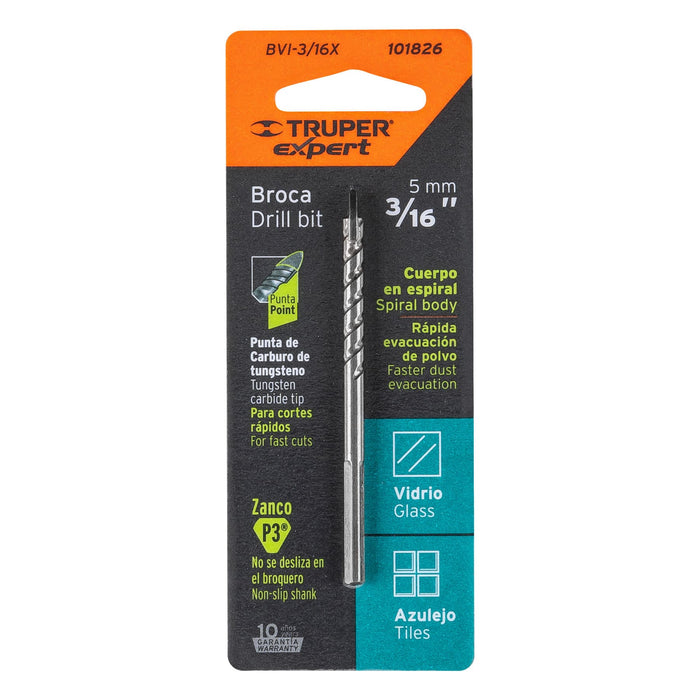 Broca para vidrio y azulejo 3/16', Truper Expert 101826