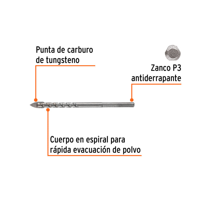 Broca para vidrio y azulejo 3/16', Truper Expert 101826