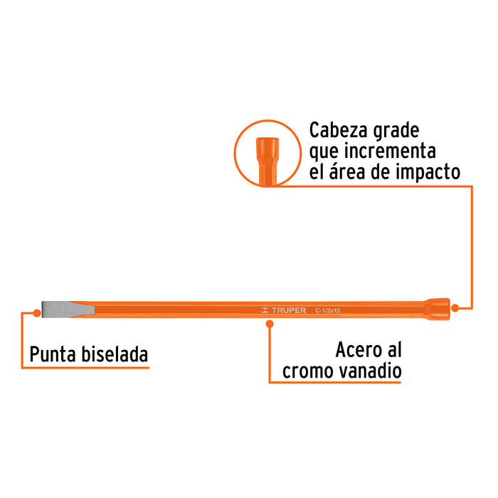Cincel de corte frío de 1/2 X 12', Truper Código: 12124
