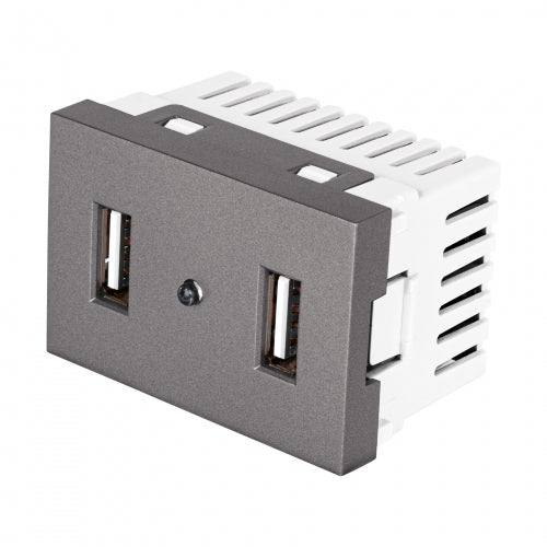 Toma 2 puertos USB acero inox de 1.5 módulos, línea Lisboa 47829 C2USB-LA