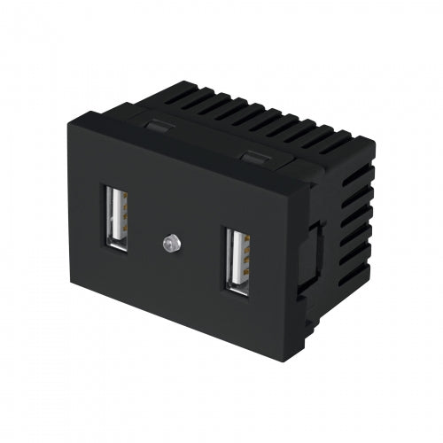 Toma con 2 puertos USB negro de 1.5 módulos, línea Lisboa 47882 C2USB-LN