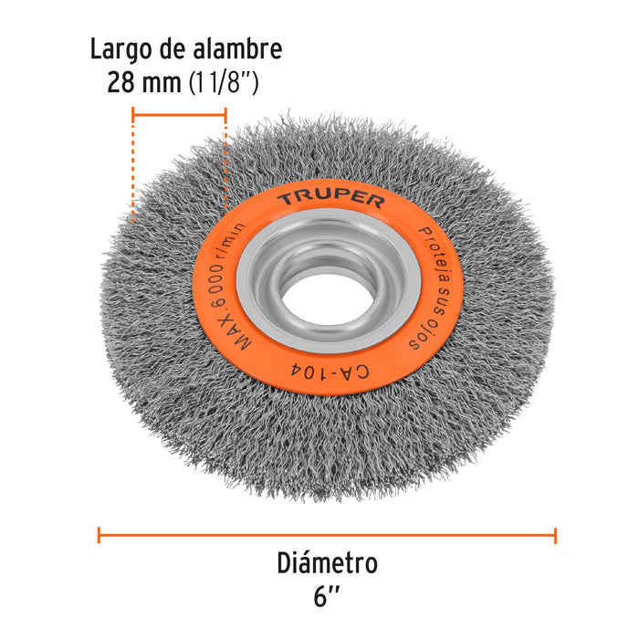 Carda alambre ondulado 6' x 3/4' para esmeril, Truper 11520 CA-104