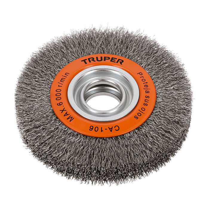 Carda alambre ondulado 6' x 1-1/8' para esmeril, Truper 11526 CA-106