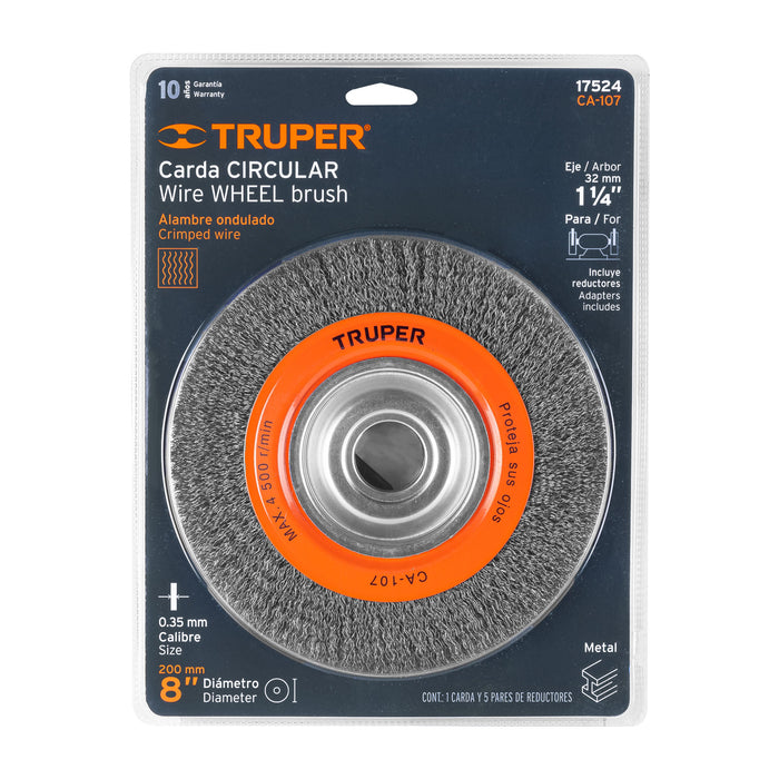 Carda alambre ondulado 8' x 3/4' para esmeril, Truper 17524 CA-107