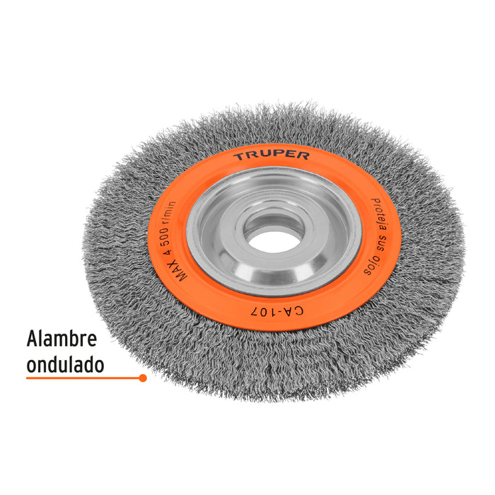 Carda alambre ondulado 8' x 3/4' para esmeril, Truper 17524 CA-107