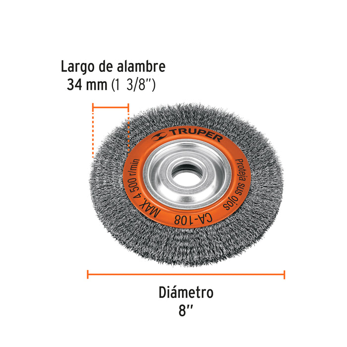 Carda alambre ondulado 8' x 7/8' para esmeril, Truper 17525 CA-108