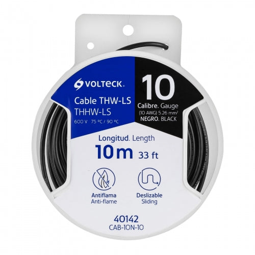 Carrete con 10 m de cable THHW-LS 10 AWG negro, Volteck 40142 CAB-10N-10