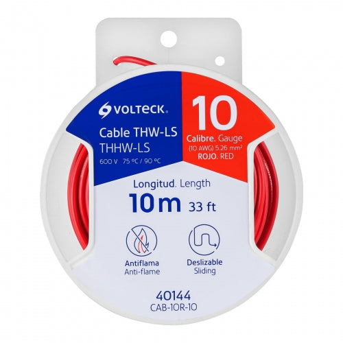 Carrete con 10 m de cable THHW-LS 10 AWG rojo, Volteck 40144 CAB-10R-10