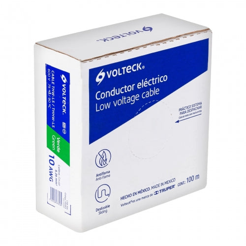 Rollo de 100 m de cable THHW-LS 10 AWG verde, Volteck 46063 CAB-10V