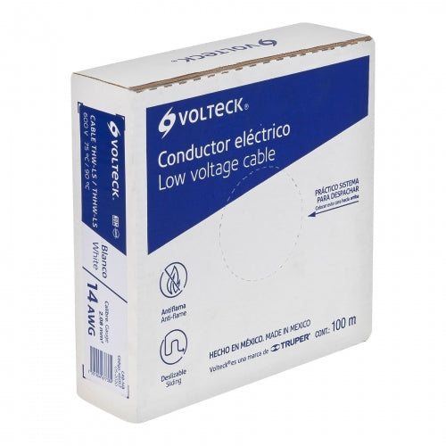 Rollo de 100 m de cable THHW-LS 14 AWG blanco, Volteck 46057 CAB-14B