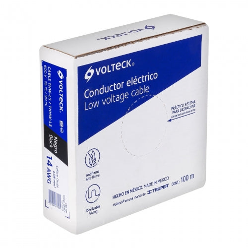 Rollo de 100 m de cable THHW-LS 14 AWG negro, Volteck 46053 CAB-14N