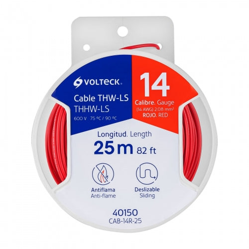 Carrete con 25 m de cable THHW-LS 14 AWG rojo, Volteck 40150 CAB-14R-25