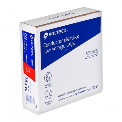 Rollo de 100 m de cable THHW-LS 14 AWG rojo, Volteck 46061 CAB-14R