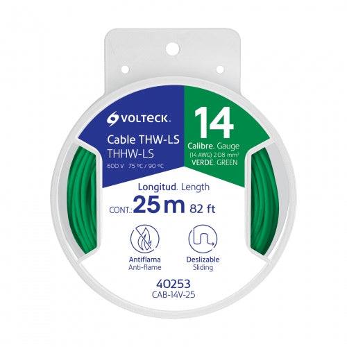 Carrete con 25 m de cable THHW-LS 14 AWG verde, Volteck 40253 CAB-14V-25