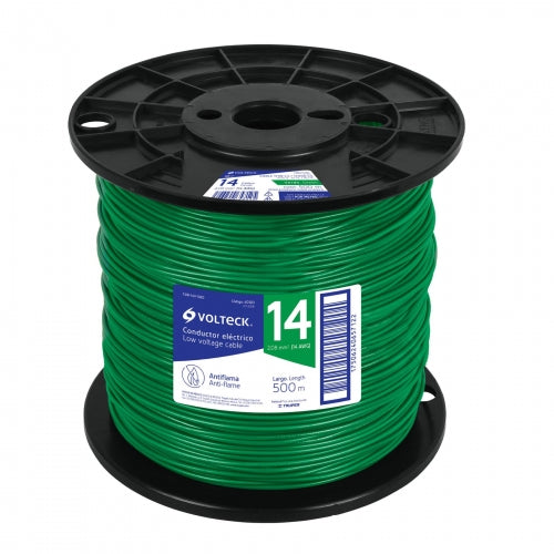 Metro de cable THHW-LS 14 AWG verde en carrete de 500 m 40120 CAB-14V-500