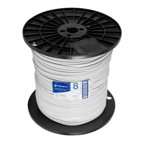 Metro de cable THHW-LS 8 AWG blanco en carrete de 500 m 40115 CAB-8B-500