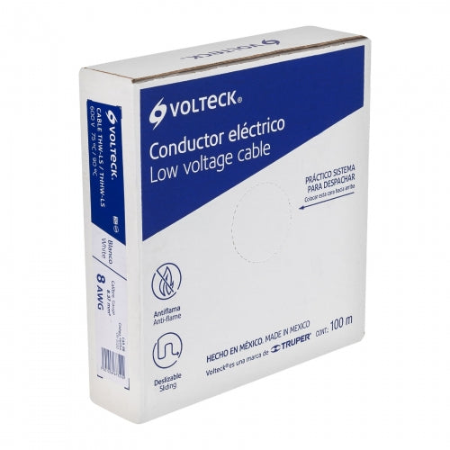 Rollo de 100 m de cable THHW-LS 8 AWG blanco, Volteck 46054 CAB-8B