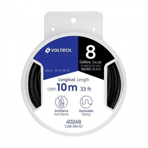 Carrete con 10 m de cable THHW-LS 8 AWG negro, Volteck 40248 CAB-8N-10
