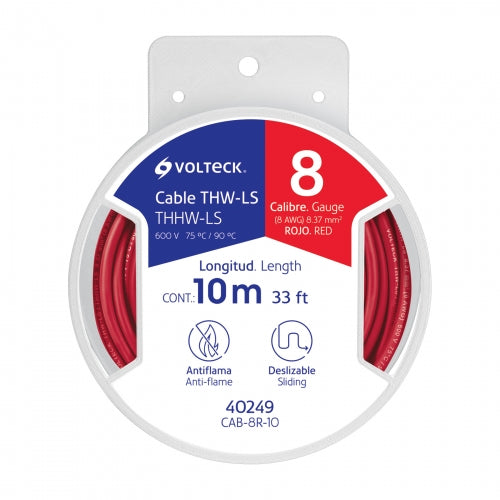 Carrete con 10 m de cable THHW-LS 8 AWG rojo, Volteck 40249 CAB-8R-10