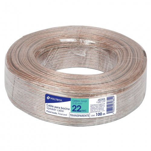Rollo de 100 m cable polarizado transparente p/bocina 22 AWG 46265 CABO-22P