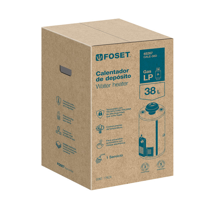 Calentador de depósito, 38L, 1 servicio, gas natural, Foset 45243
