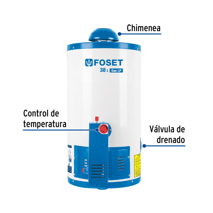 Calentador de depósito, 38L, 1 servicio, gas natural, Foset 45243