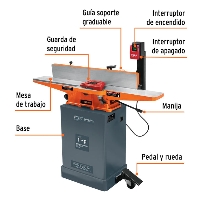 Canteadora de piso 6', 1 HP (750 W), Truper 16282 CANT-6X