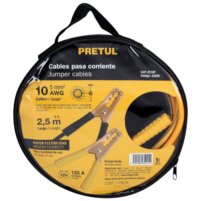 Cables pasa corriente 2.5m, 125 A, 10 AWG, con funda, Pretul 22808 CAP-2510P