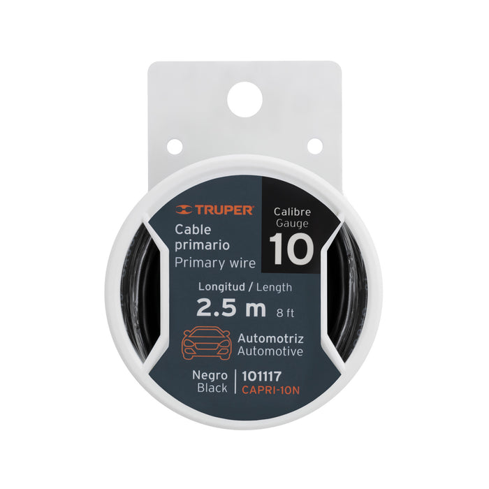 Carrete con 2.5 m de cable primario negro calibre 10, Truper 101117 CAPRI-10N