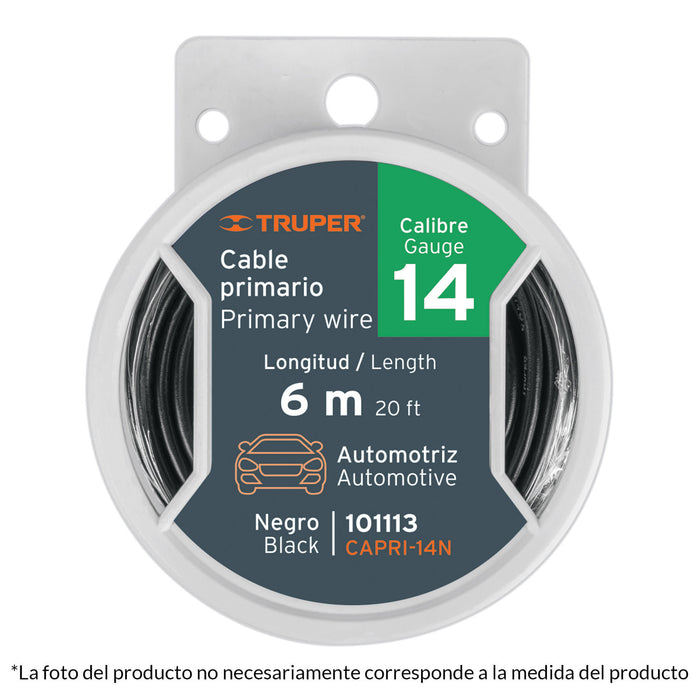 Carrete con 12 m de cable primario negro calibre 18, Truper 101120 CAPRI-18N