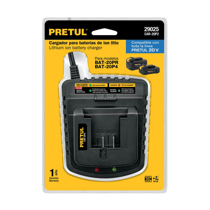 Cargador baterías de ion litio 20 V para TALI-20P, Pretul 21013 CAR-20P
